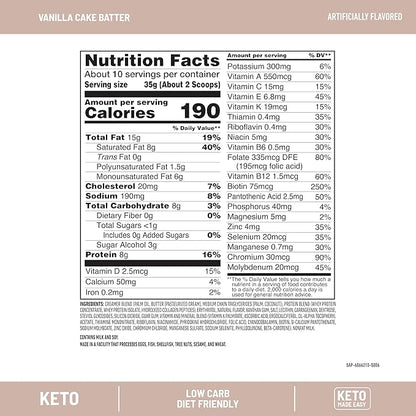 SlimFast Keto Meal Replacement Powder, Keto Meal Replacement Shake, Low Carb, Whey Protein, Collagen Protein, Grass Fed Butter, Weight Loss Shakes Powder, Gluten Free, Vanilla Cake Batter, 10 Servings