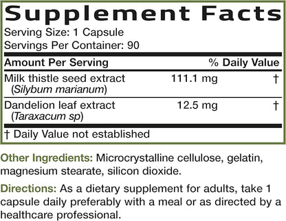 Bronson Milk Thistle Silymarin Marianum & Dandelion Extract Liver Health Support, Antioxidant Support, Detox, 90 Capsules
