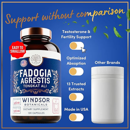 Fadogia Agrestis and Tongkat Ali Supplement - Fadogia Agrestis 600mg, 500mg Longjack Tongkat Ali for Men, Maca Root, Fenugreek, Ashwagandha, Saw Palmetto to Support Energy, Stamina, Vitality - 120Caps