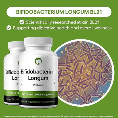 Bifidobacterium Longum Probiotic Supplement 240 Tablets 3 Billion CFU Probiotics for Men & Women Supports Intestinal Digestive & Gut Health (240, Bifidobacterium Longum)