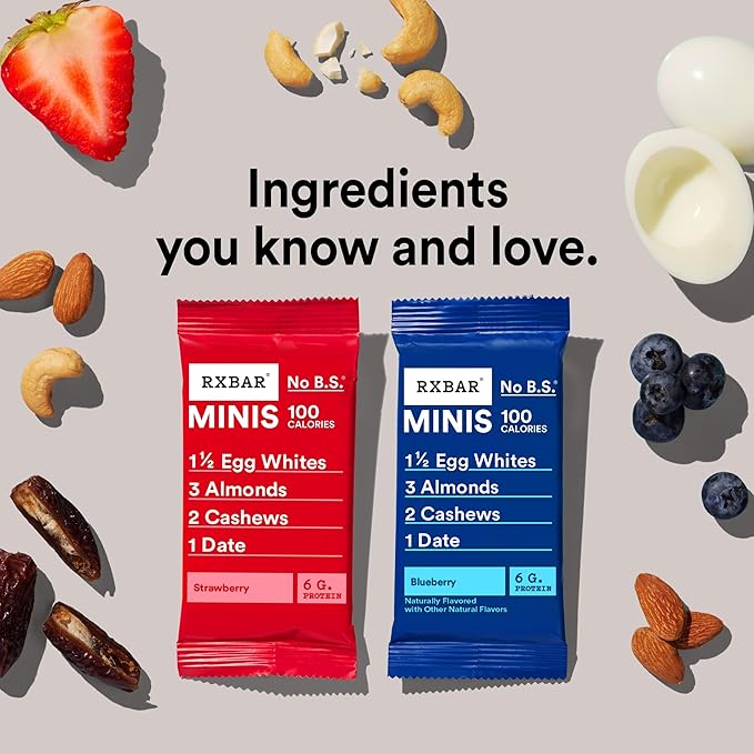 RXBAR Minis Protein Bars, 6g Protein, Gluten Free Snacks, Variety Pack (4 Boxes, 32 Count)