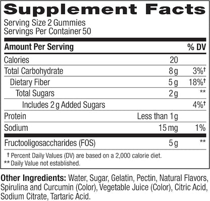 OLLY Fiber Gummy Rings, 5g FOS Prebiotic Fiber, Digestive Health Supplement,* Strawberry Watermelon Flavored, 50 Day Supply - 100 Count