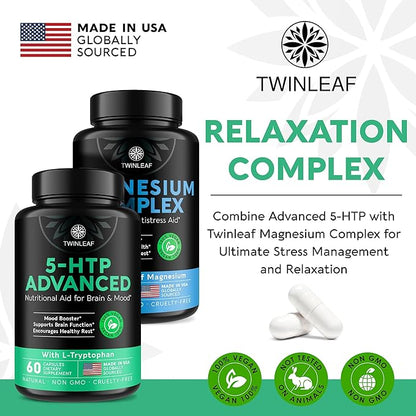 5 HTP Supplement for Mood Support - Made in USA - Natural Manganese & L-tryptophan Capsules - 5-HTP Booster for Men & Women - Proprietary Formula for Mood and Relaxation - 60 Vegan Capsules