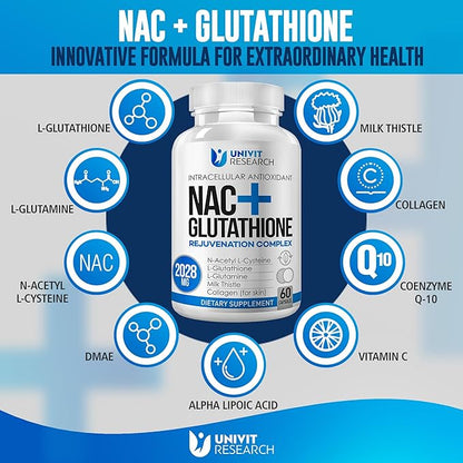 Advanced Complex-NAC Supplement (N-Acetyl L-Cysteine) 600mg with L-Glutathione 500mg and Milk Thistle Extract-Potent Antioxidant-Immune Function Support Respiratory Health-Promotes Liver Kidney Detox