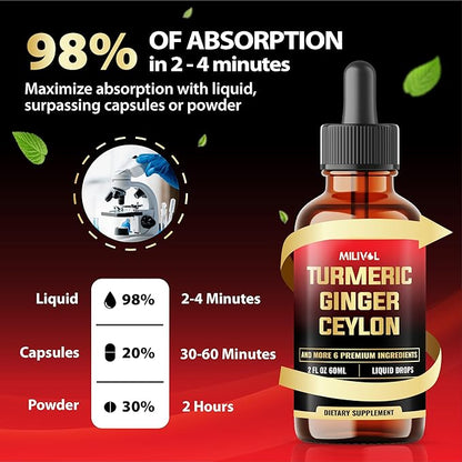 9in1 Liquid Turmeric Curcumin with Ginger, Berberine, Ceylon, Garlic, Black Pepper for Joint Support - 2FL Oz - 60 Servings