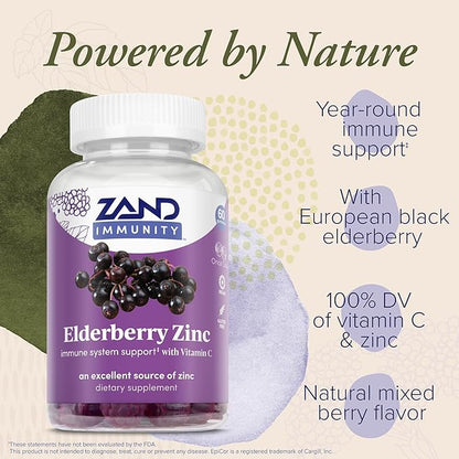 ZAND Elderberry Zinc Immunity Gummies with Vitamin C, Year-Round Immune Support for Children & Adults, 60 Count