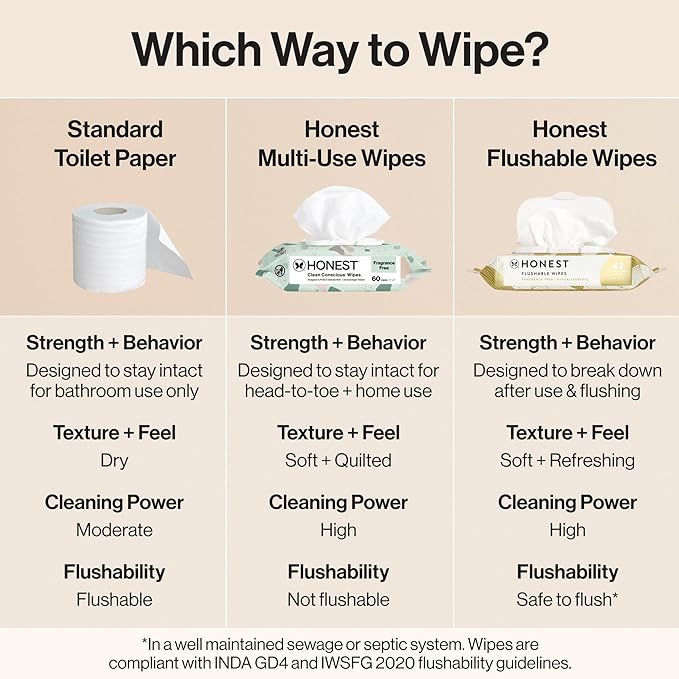 The Honest Company Hypoallergenic Flushable Wipes for Sensitive Skin, Gilded Wings, 42 Count