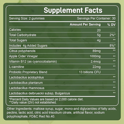 LanranBee Apple Cider Vinegar Gummies 1000mg with Vitamins B12 Multivitamin ACV Supplement Gummy – Supports Digestion, Energy, Weight Management & Gut Health – Vegan, Non-GMO, Gluten-Free – 60 Count
