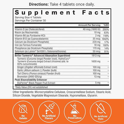 Better Turmeric 3-Pack Joint Support Supplement Featuring HydroCurc Turmeric, Clinical Strength Joint Support, Force Factor, 360 Tablets, White Packaging