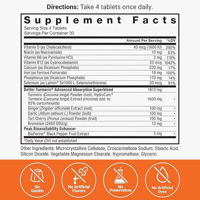 Better Turmeric 2-Pack Joint Support Supplement Featuring HydroCurc Turmeric Curcumin with Black Pepper, Clinical Strength Joint Support, Force Factor, 240 Tablets, White Packaging