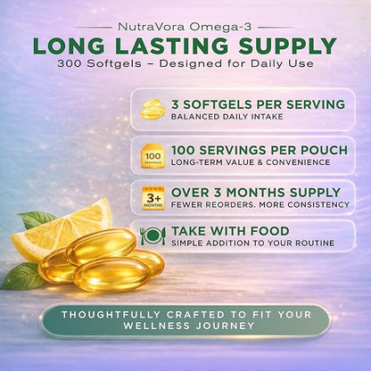 Omega 3 Fish Oil Supplements – 4,200 mg Fish Oil Per Serving – Lemon Flavor Burpless Formula – Wild-Caught, Molecularly Distilled - Non-GMO, Gluten-Free – 300 Softgels