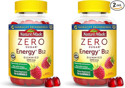 Nature Made Zero Sugar Energy Vitamin B12 Gummies 1000 mcg per Serving,B12 Vitamin,Energy Metabolism Support,Aspartame Free,110 Sugar Free Gummies,55 Day Supply,(Pack of 2)