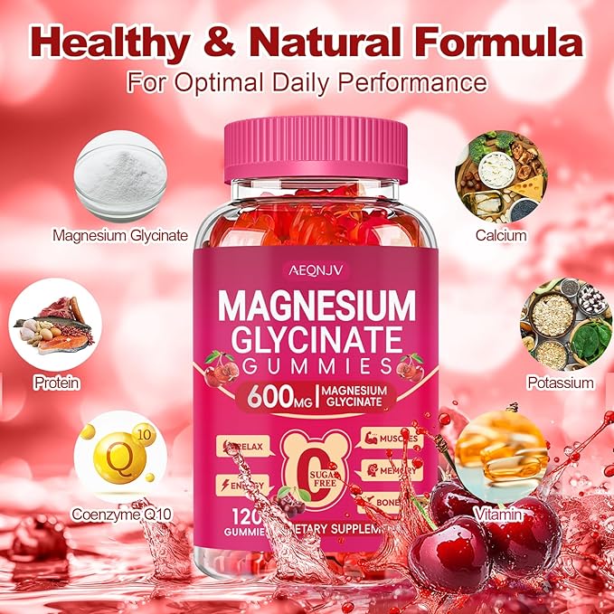 Magnesium Glycinate Gummies 600mg for Women and Men, High Absorption Magnesium Glycinate with Vitamin D, B6, and CoQ10 for Calm Support & Sleep, Sugar Free, Vegan, 120 Count