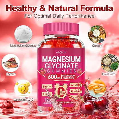 Magnesium Glycinate Gummies 600mg for Women and Men, High Absorption Magnesium Glycinate with Vitamin D, B6, and CoQ10 for Calm Support & Sleep, Sugar Free, Vegan, 120 Count