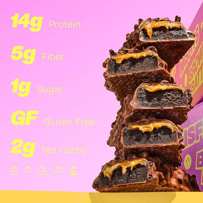 Misfits Vegan Protein Bars - Fudgey Brownie Batter| Nutrition Bars - 14g Protein, 1g Sugar, Plant-based, Low Carb, Non-GMO, Gluten Free Snacks | Pack of 12