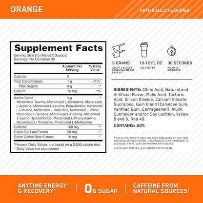Optimum Nutrition Amino Energy - Pre Workout with Green Tea, BCAA, Amino Acids, Keto Friendly, Green Coffee Extract, Energy Powder - Orange, 9.5 Ounce, 30 Servings (Packaging May Vary)