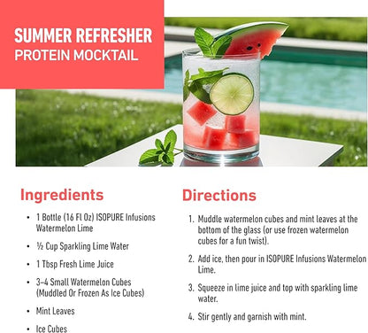 Isopure Clear Whey Isolate Protein Powder, Lactose Free, Gluten Free, Naturally Flavored, Watermelon Lime, 20g Protein Per Serving, 14.1 Oz, 16 Servings (Packaging May Vary)