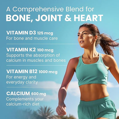 4-in-1 Calcium Supplements for Women and Men - Calcium with Vitamin D3 K2 5000 IU Supplement, 600mg per Serving - Gluten-Free, Vegan-Friendly (120 ct)