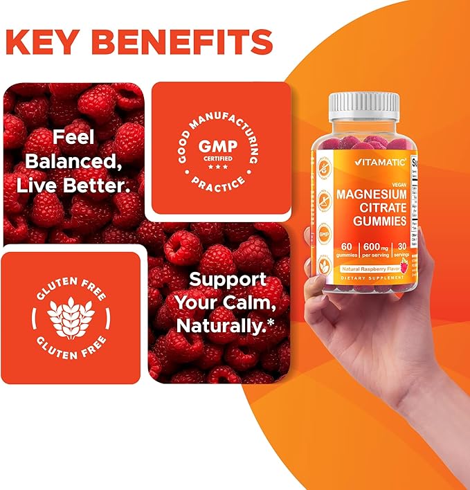 Vitamatic Magnesium Citrate Gummies 600mg per Serving - 60 Count - Promotes Healthy Relaxation, Muscle, Bone, & Energy Support (Pack of 2)