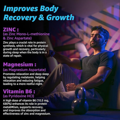 Zinc and Magnesium Supplement, Zinc Magnesium Aspartate Post Workout Gummies for Men Women, with Vitamin B6, B12, D3, Turmeric for Nighttime Recovery, Reduce Fatigue, Boost Immunity & Sleep, 120 Count