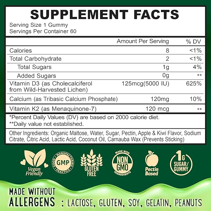 OH MY CHEWY Center-Filled Vitamin D3 K2 & Calcium Gummies - Supplement for Healthy Teeth, Bone & Energy - 5000 IU D3, 120 mcg K2(MK-7), 120 mg CA - Vegan & Non-GMO - 60 Count