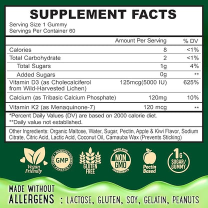 OH MY CHEWY Center-Filled Vitamin D3 K2 & Calcium Gummies - Supplement for Healthy Teeth, Bone & Energy - 5000 IU D3, 120 mcg K2(MK-7), 120 mg CA - Vegan & Non-GMO - 60 Count