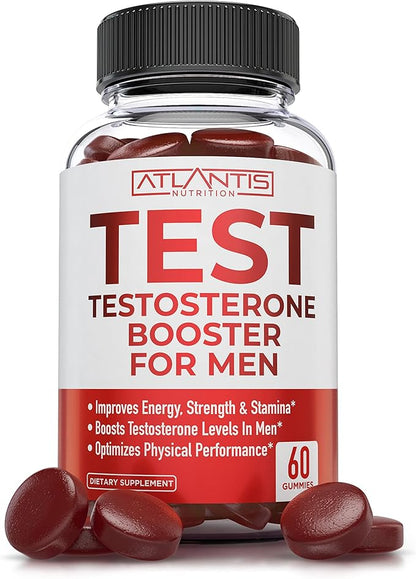 Atlantis Nutrition Testosterone Booster Gummies for Men - Enhances Strength & Stamina - Optimizes Performance & Male Enhancement - Tribulus, Goat Weed Extract, Maca Root Extract | 60 Gummies