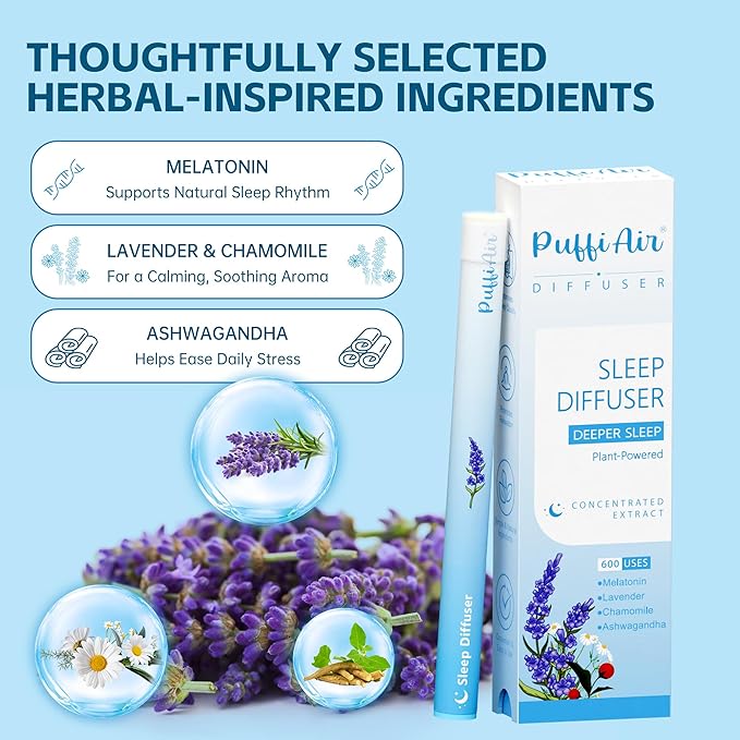 Herbal Diffuser Pen, Sleep Diffuser with Melatonin, Lavender, Ashwagandha & Chamomile for Sleep Support, All Natural Swap - Up to 600 Uses (Varies by Usage), 2 Diffusers, 1 Pack