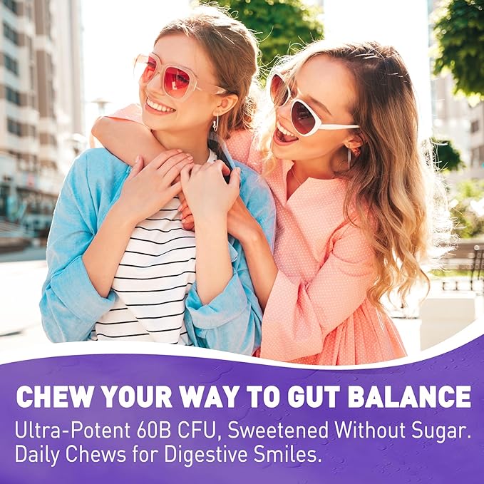 Probiotic Gummies for Women Men, 60 Billion CFU Probiotics + Prebiotics Gummy Sugar Free, 11 Strains for Digestive Health, Supports Constipation, Diarrhea, Gas & Bloating - Peach Flavor, Vegan, 120ct
