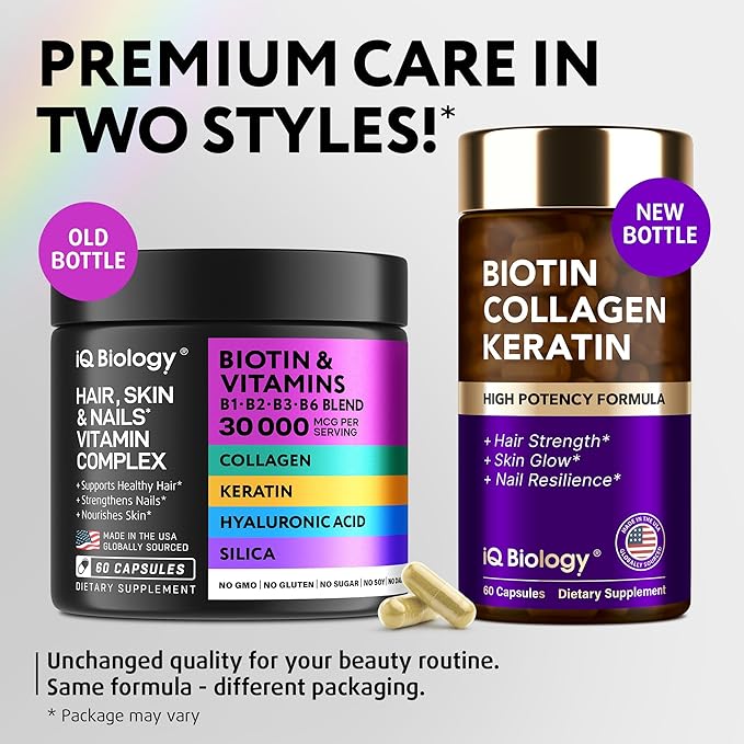 Biotin for Hair Growth Women & Men with Keratin, Collagen Complex 30000 mcg – Capsules for Hair Loss & Stronger Thickness – Skin & Nails Vitamins, Biotin 10000mcg and Collagen Supplements - 60 Pills