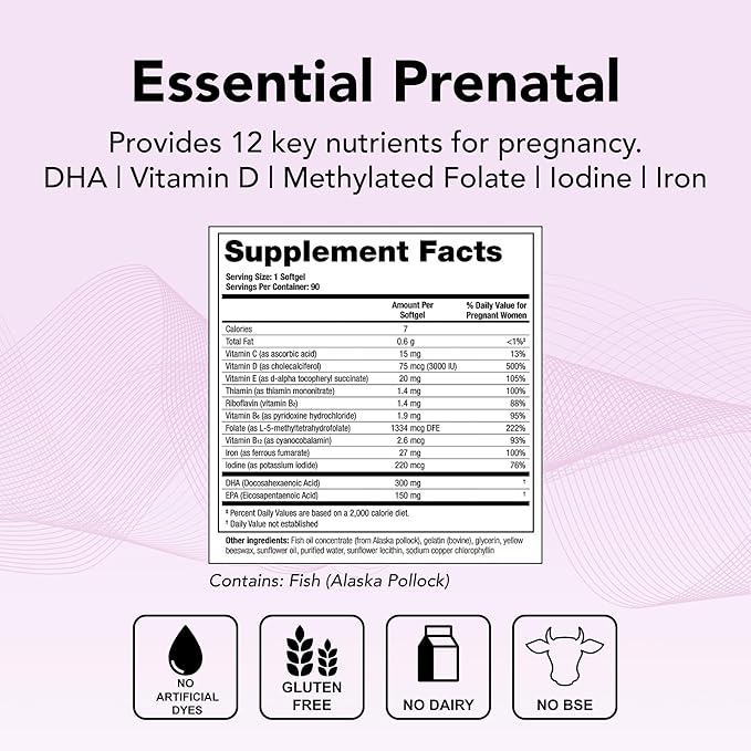 Theralogix TheraNatal One Prenatal Vitamin - 90-Day Supply - Prenatal Multivitamin with DHA, Vitamin D3, Methylated Folate, Iron & More to Support a Healthy Pregnancy* - NSF Certified - 90 Softgels
