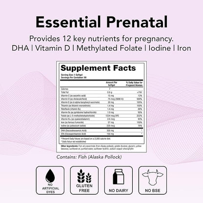 Theralogix TheraNatal One Prenatal Vitamin - 90-Day Supply - Prenatal Multivitamin with DHA, Vitamin D3, Methylated Folate, Iron & More to Support a Healthy Pregnancy* - NSF Certified - 90 Softgels