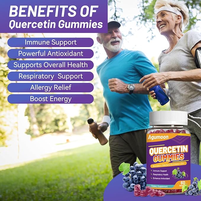 Quercetin Gummies, 1000mg Quercetin with Bromelain Zinc Elderberry, Immune & Antioxidant Support, Vegan Gummies for Adults & Kids, 60 Count