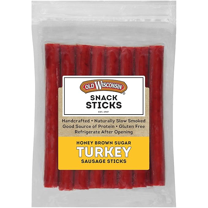 Old Wisconsin Honey Brown Sugar Turkey Sausage Snack Sticks, Naturally Smoked, Ready to Eat, High Protein, Low Carb, Keto, Gluten Free, 16 Ounce Resealable Package, Honey Turkey