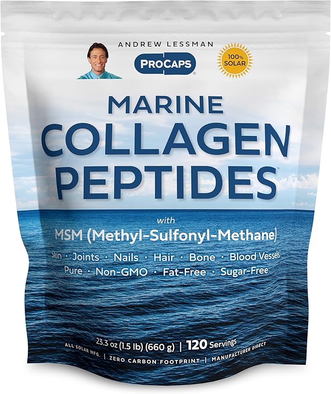 ANDREW LESSMAN Marine Collagen Peptides Powder and MSM 120 Servings - Supports Radiant Smooth Soft Skin, Comfortable Joints. Pure. Super Soluble No Fishy Flavor No Additives Non-GMO