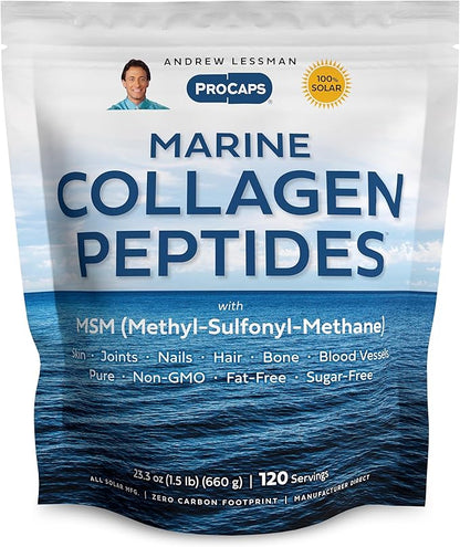 ANDREW LESSMAN Marine Collagen Peptides Powder and MSM 120 Servings - Supports Radiant Smooth Soft Skin, Comfortable Joints. Pure. Super Soluble No Fishy Flavor No Additives Non-GMO