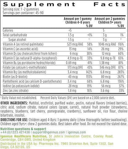 Igennus Methylated Kids Multivitamin Gummies, Clean Label & Third Party Tested, No Artificial Sweeteners or Flavors, Sugar Free, Age 4+, 90 Natural Berry Flavor from Fruit Powder, Non-GMO, Halal