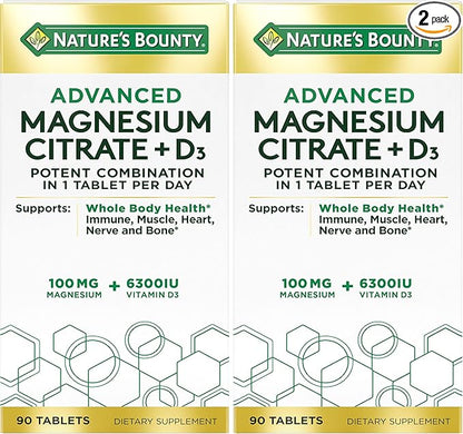 Nature's Bounty Advanced Vitamin D3 with Magnesium Citrate Immune Formula, Supports Immune and Bone Health, 90 Tablets (Pack of 2)