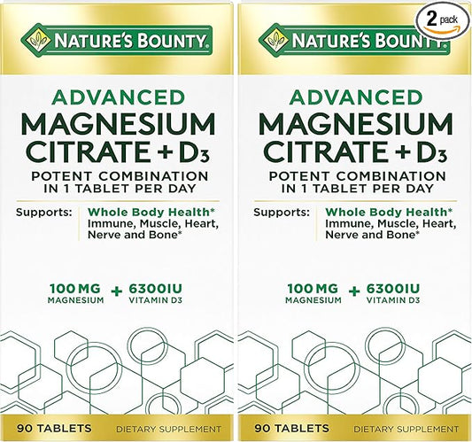 Nature's Bounty Advanced Vitamin D3 with Magnesium Citrate Immune Formula, Supports Immune and Bone Health, 90 Tablets (Pack of 2)