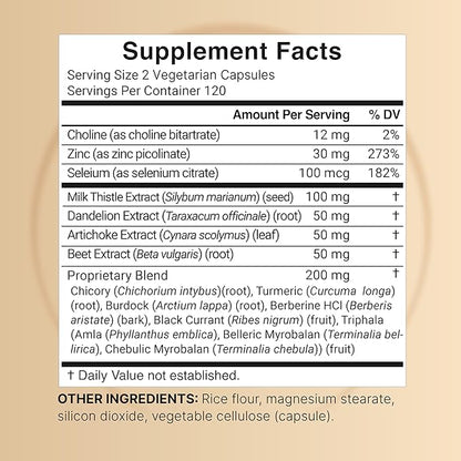 Liver 15-in-1 Complex, 240 Veggie Capsules | Herbal & Mineral Blend - Milk Thistle, Dandelion Root, Artichoke, Black Currant Oil, Turmeric, Chicory, Zinc, Choline, & More | Non-GMO
