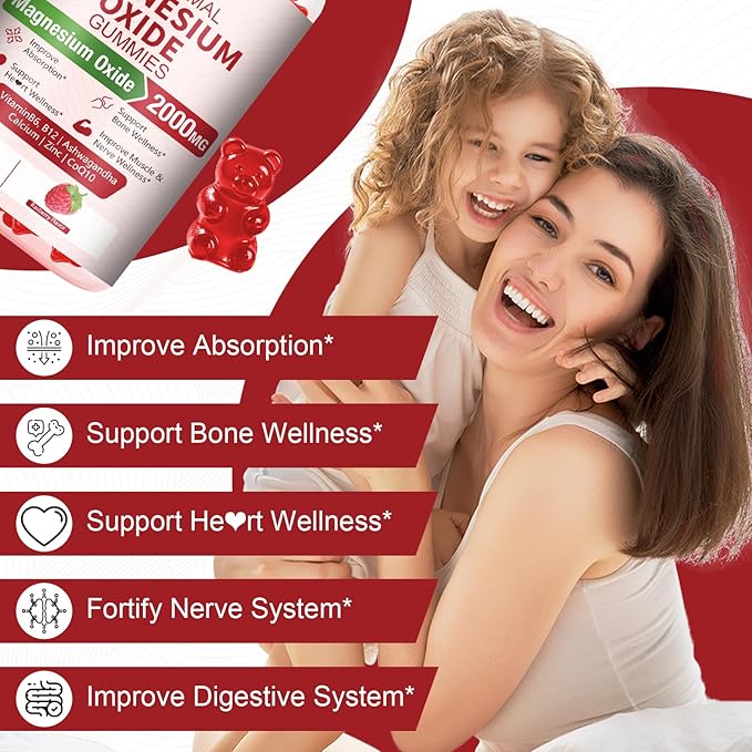 Liposomal Magnesium Oxide Gummies 2000mg Complex Ashwagandha,CoQ10, L-Theanine, L-5-MTHF, Methyl B12, Zinc for Sleep & Energy,Stress Relief,Heart Health,Neuro Support