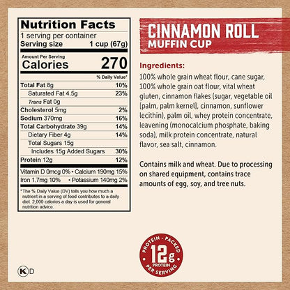 Kodiak Cakes Minute Muffins, Cinnamon Roll, 2.36 Oz (Pack of 12)