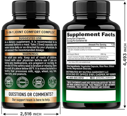 Boswellia 1200mg - Boswellia Extract | Turmeric | Hyaluronic Acid | MSM | Same - Joint Health & Comfort - Boswellia Serrata | 65% Boswellic Acid - for Men & Women - Made in USA - 120 Capsules