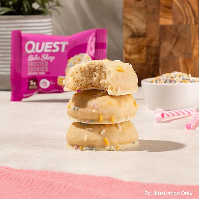 Quest Nutrition Frosted Protein Cookies, Birthday Cake, <1g Sugar, 5g Protein, 1g Net Carbs, Gluten Free, 8 Cookies