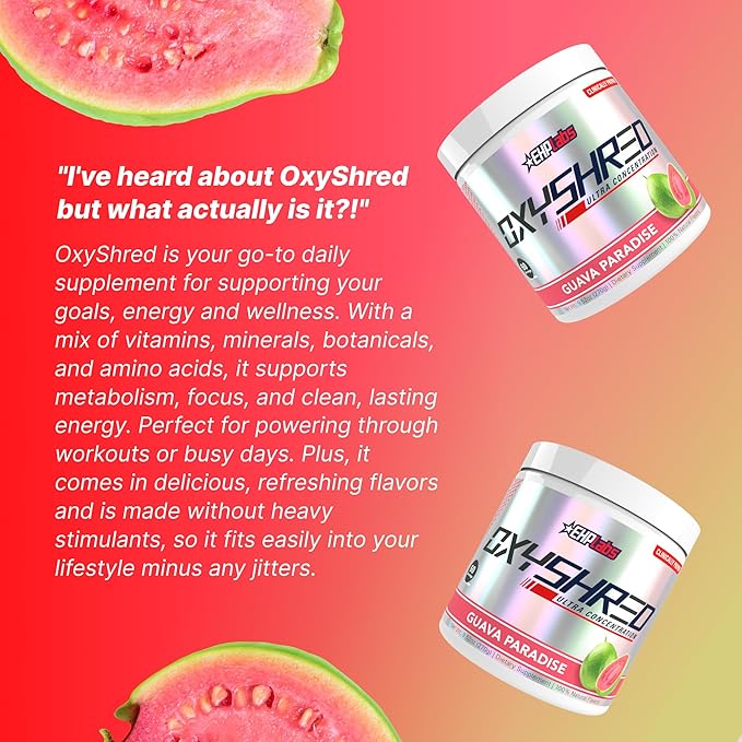 EHP Labs OxyShred Pre Workout Powder & Shredding Supplement - Preworkout Powder with L Glutamine & Acetyl L Carnitine, Energy Boost Drink - Guava Paradise, 60 Servings