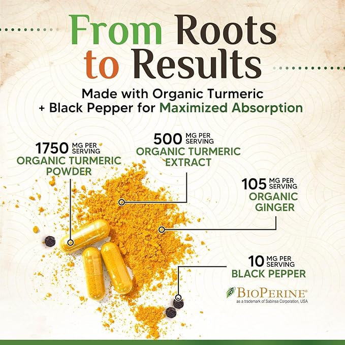 Turmeric Curcumin Supplement 2350mg - 95% Curcuminoids with Organic Turmeric & Ginger, BioPerine Black Pepper for Best Absorption, Nature's Vegan Joint Support, Non-GMO, Bottled in USA - 120 Capsules