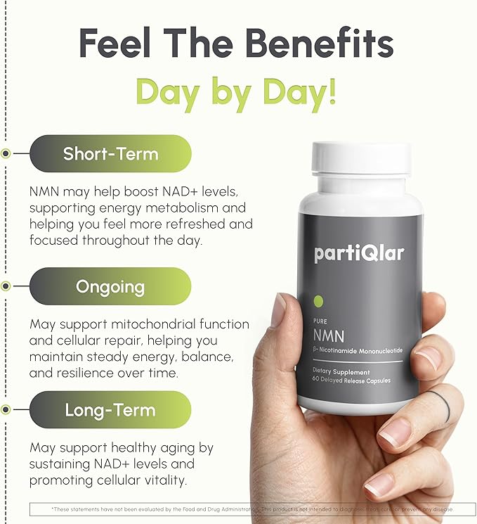 NMN Supplement 500mg - High Purity Nicotinamide Mononucleotide - NAD+ Booster for Anti-Aging, Cellular Energy & Longevity - 60 Veggie Capsules