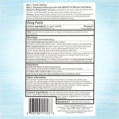 Uristat Ultra Strength Urinary Tract Infection Treatments and Test Relief Kit – 1 UTI Test Strip & 12 Cranberry Flavor Relief Tablets to Ease Urinary Pain, Burning & Urgency