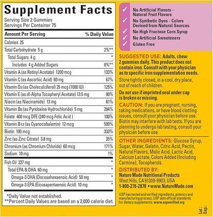 Nature Made Womens Gummy Multivitamins with Omega-3, Multivitamin for Women for Daily Nutritional Support, 150 Gummies, 75 Day Supply, (Pack of 2)