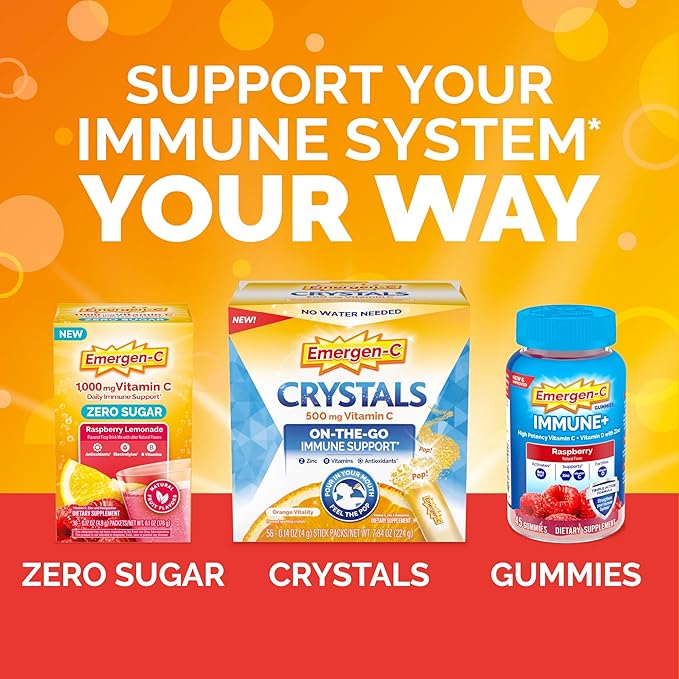 Emergen-C 1000mg Vitamin C Immune Support Powder Strawberry Kiwi 30CT includes Zinc, Manganese, 7 B Vitamins and Electrolytes for Back to School Essentials